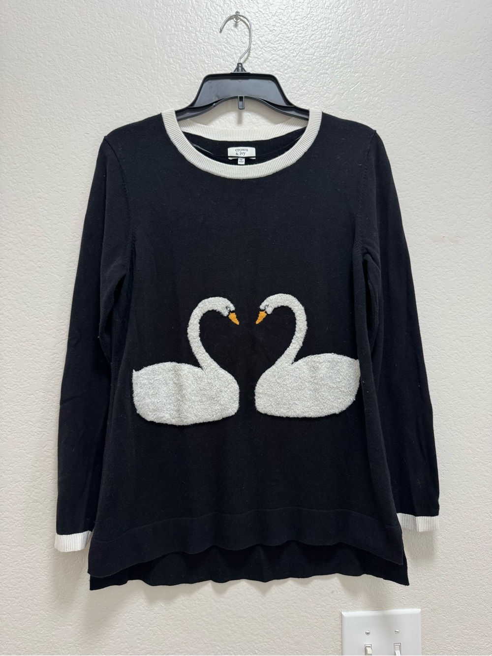 Black Sweater with White Swan Motif